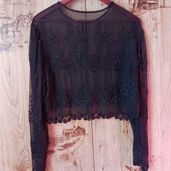 Vintage Scala Black Beaded Gothic Cardigan Size Medium - Picture 4 of 7